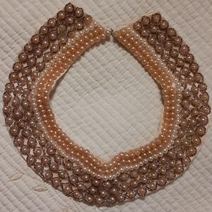 Vintage  c1940 Handmade GLASS BEADED COLLAR ~ Silk Back ~ Warm Tones ~ Japan